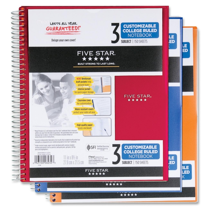 Mead Five Star Customizable College Ruled Notebook - 3 Subject 08232 MEA08232