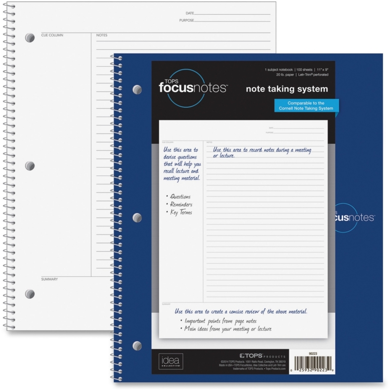 TOPS FocusNotes Notebook, 11" x 9", White, 100 SH 90223 TOP90223