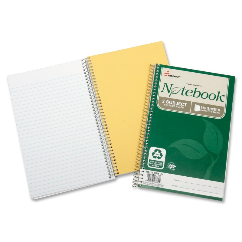 SKILCRAFT Three-subject Spiral Notebook 7530016002020 NSN6002020