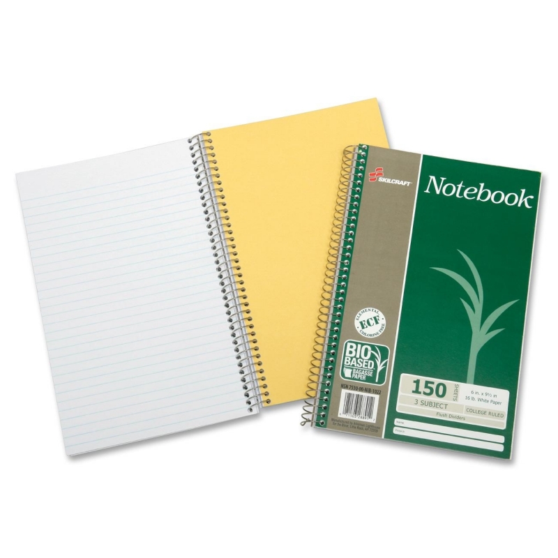 SKILCRAFT 3-Subject Coll. Ruled Wirebound Notebook 7530016002023 NSN6002023