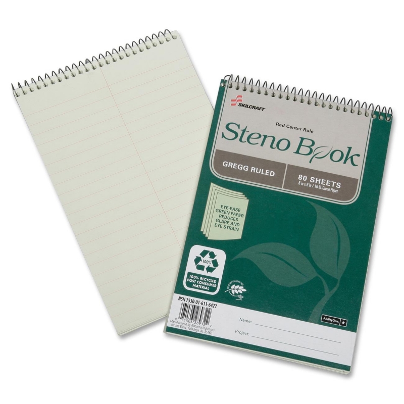 SKILCRAFT Gregg Ruled Recycled Steno Notebook 7530016116427 NSN6116427