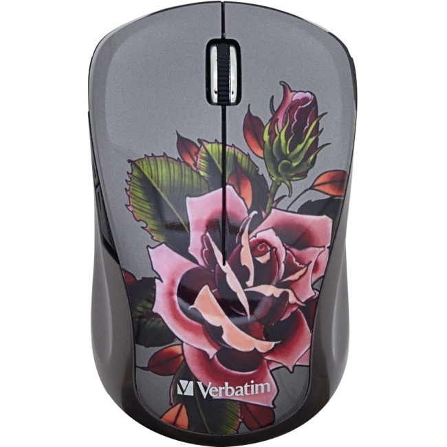 Verbatim Wireless Notebook Multi-Trac Blue LED Mouse, Tattoo Series - Rose 98614