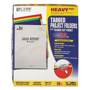 C-Line Heavyweight Tabbed Jacket Project Folders, Letter, Poly, Assorted Colors, 25/Box CLI62140 62140