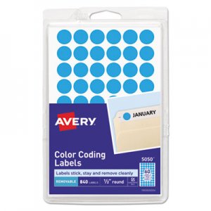 Avery Handwrite Only Removable Round Color-Coding Labels, 1/2" dia, Light Blue, 840/PK AVE05050 05050
