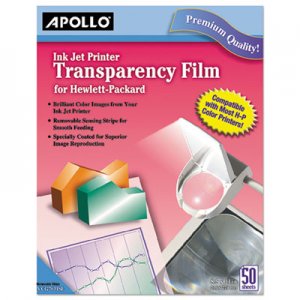 Apollo Quick-Dry Color Inkjet Transparency Film w/Handling Strip, Letter, Clear, 50/Box APOCG7031S VCG7031SE