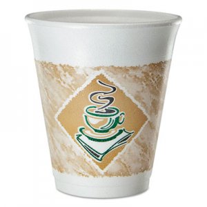 Dart Cafe G Foam Hot/Cold Cups, 8 oz, Brown/Green/White, 25/Pack DCC8X8GPK 8X8GPK