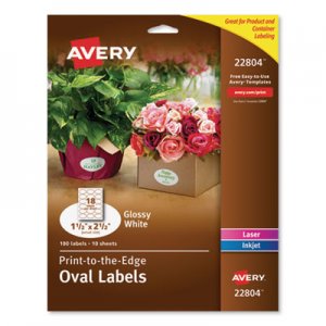 Avery Oval Print-to-the-Edge Easy Peel Labels, 1 1/2 x 2 1/2, Glossy White, 180/Pack