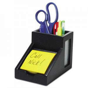 Victor Midnight Black Collection Pencil Cup with Note Holder, 4 x 6 3/10 x 4 1/2, Wood VCT95055