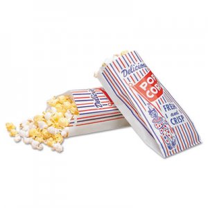 Bagcraft Pinch-Bottom Paper Popcorn Bag, 4w x 1-1/2d x 8h, Blue/Red/White, 1000/Carton BGC300471 300471