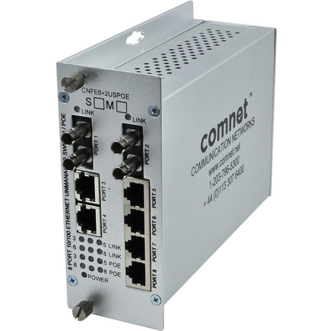 ComNet 8 Port 10/100 Mbps Ethernet Self-Managed Switch 2FX Single Mode, 6TX (PoE) CNFE6+2USPOES