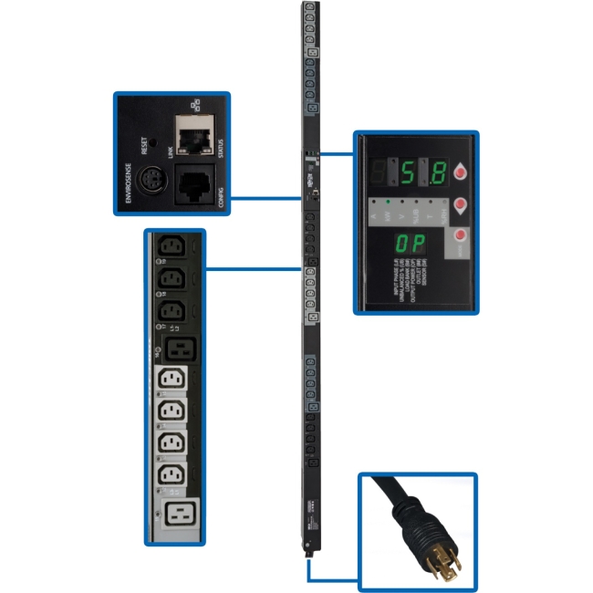 Tripp Lite Switched Vertical Rackmount PDU with Pre-installed Mounting Buttons PDU3VS6L2120
