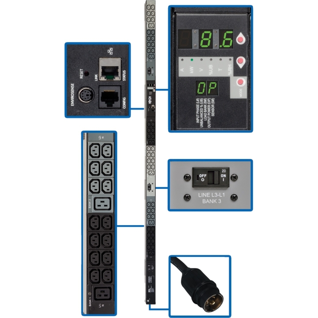 Tripp Lite Monitored Rackmount PDU with Pre-installed Mounting Buttons PDU3VN6L2130B