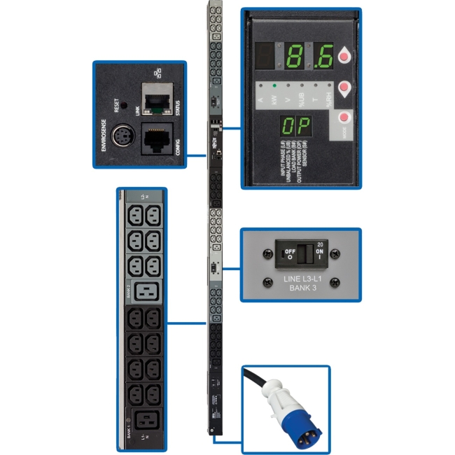 Tripp Lite Monitored Rackmount PDU with Pre-installed Mounting Buttons PDU3VN6G30B