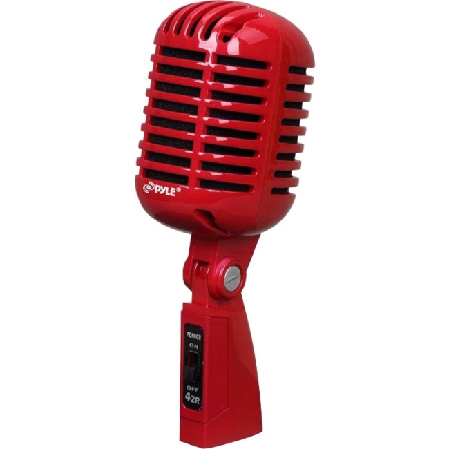 Pyle Classic Retro Vintage Style Dynamic Vocal Microphone with 16ft XLR Cable (Red) PDMICR42R