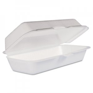 Dart Foam Hot Dog Container with Hinged Lid, 7-1/10 x 3-4/5 x 2-3/10, White