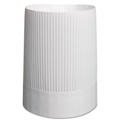 Royal Stirling Fluted Chef's Hats, Paper, White, Adjustable, 10 in Tall, 12/Carton RPPSCH10 RPP SCH10