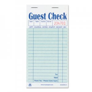 Royal Guest Check Book, Carbon Duplicate, 3 1/2 x 6 7/10, 50/Book, 50 Books/Carton RPPGC60002 RPP