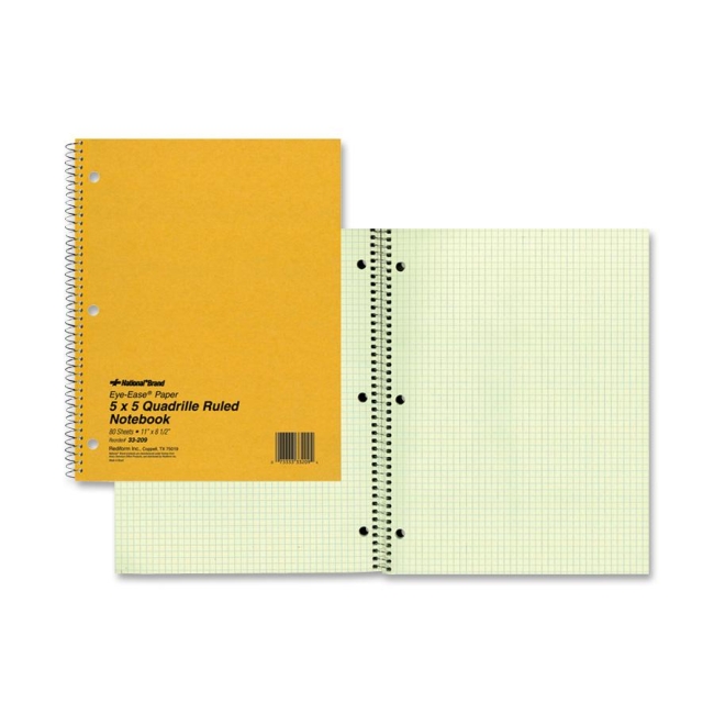 Rediform National Green Eye Ease Wirebound Quad Notebook 33209 RED33209