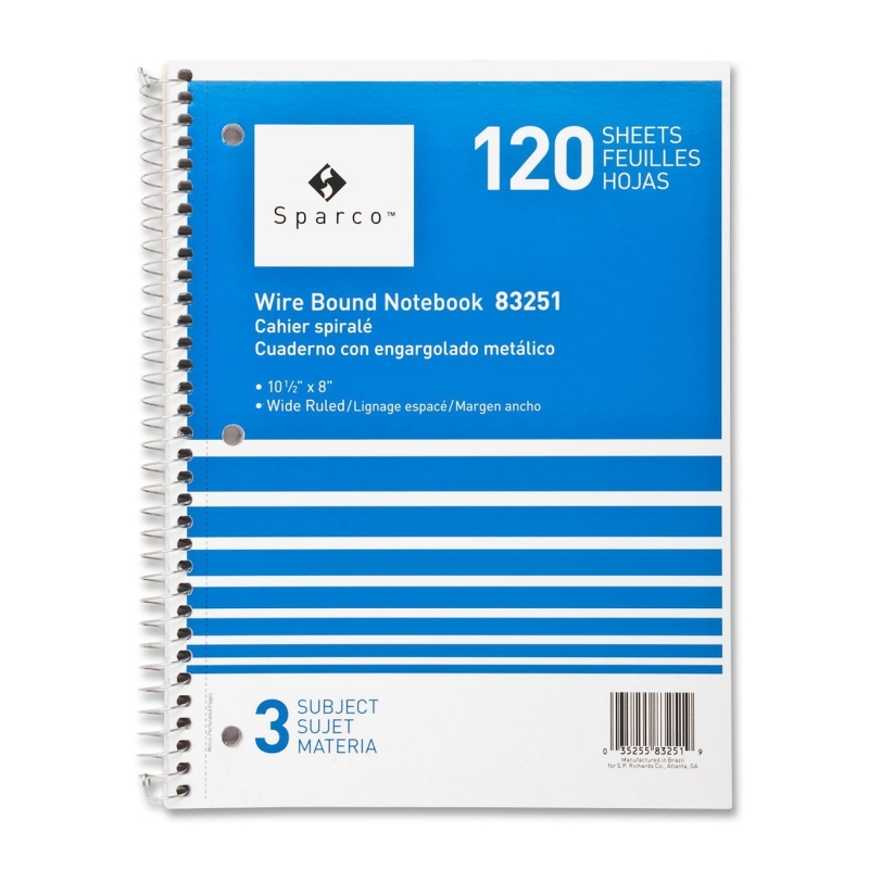 Sparco Quality Wirebound 3-Subject Notebook 83251 SPR83251