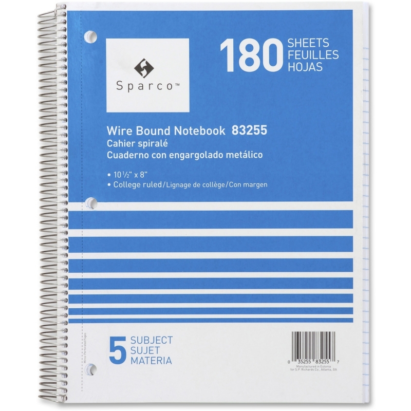 Sparco Quality Wirebound 5-Subject Notebook 83255 SPR83255