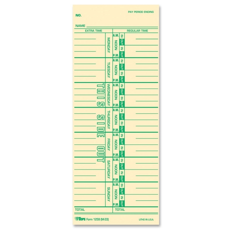 TOPS Named Days Weekly Time Card 12593 TOP12593