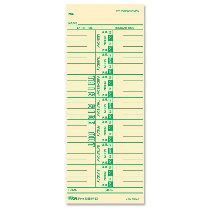 TOPS Named Days Weekly Time Card 12593 TOP12593