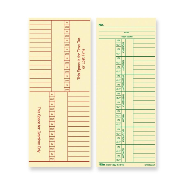 TOPS Named Days/Overtime Time Card 12603 TOP12603