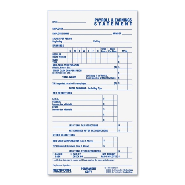 Rediform Individual Time/Payroll Record Form S6052CL REDS6052CL