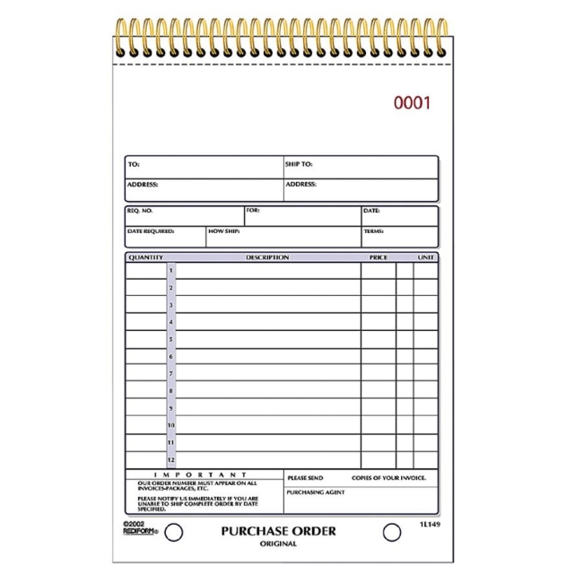 Rediform Gold Standard Purchase Order Book 1L149 RED1L149