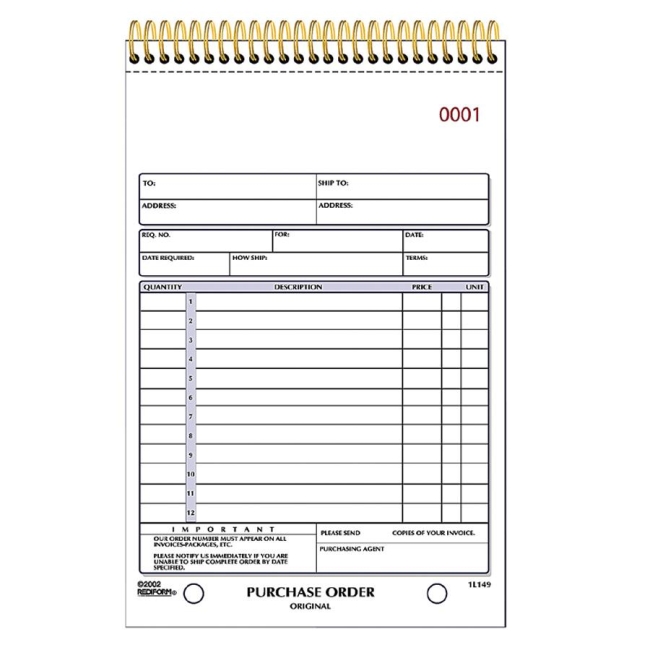 Rediform Gold Standard Purchase Order Book 1L149 RED1L149