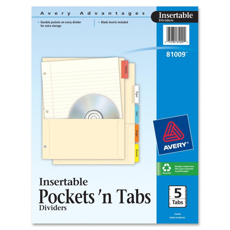 Avery Insertable 5-Tab Dividers 81009 AVE81009