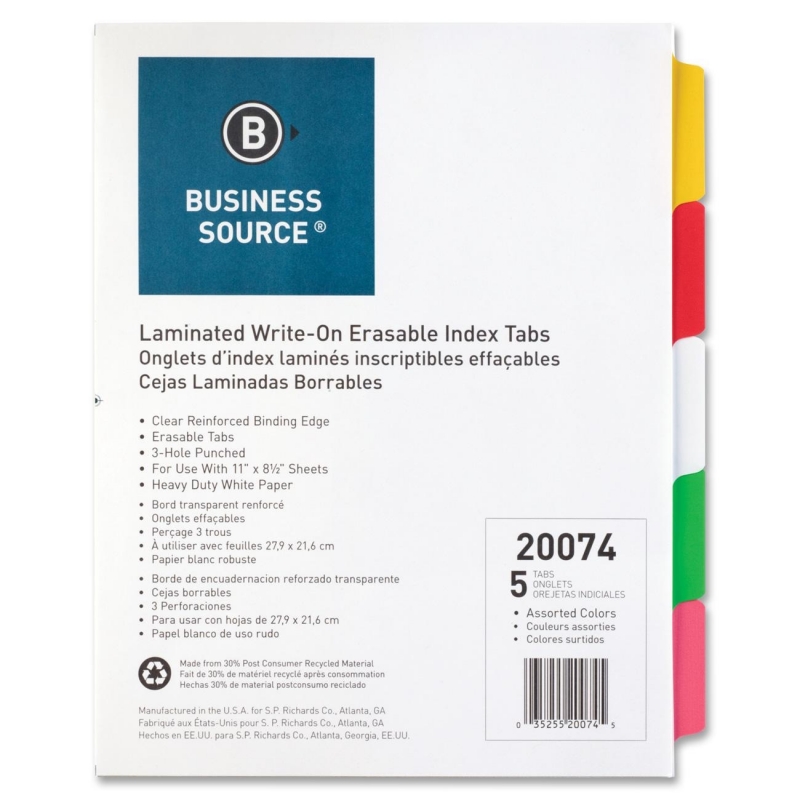 Business Source Laminated Tab Index 20074 BSN20074
