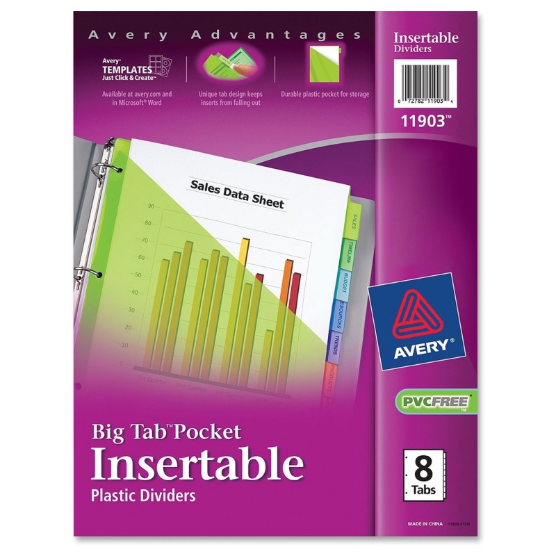Avery WorkSaver Plastic Pocket Insertable Tab Divider 11903 AVE11903