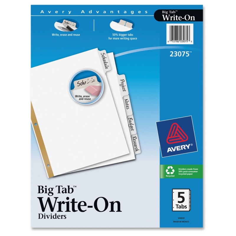 Avery Big Tab Write-On Divider with Erasable Laminated Tab 23075 AVE23075