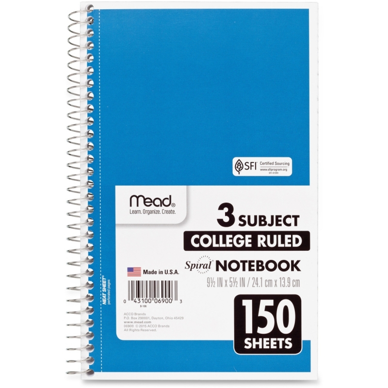 Mead Mead 3-Subject Wirebound College Ruled Notebook 06900 MEA06900