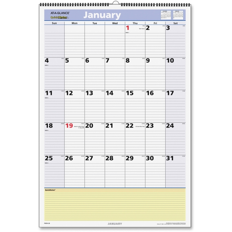 At-A-Glance At-A-Glance QuickNotes Wall Calendar PM54-28 AAGPM5428