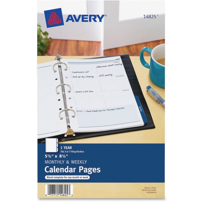 Avery Monthly/Weekly Calendar Refill Pages 14825 AVE14825