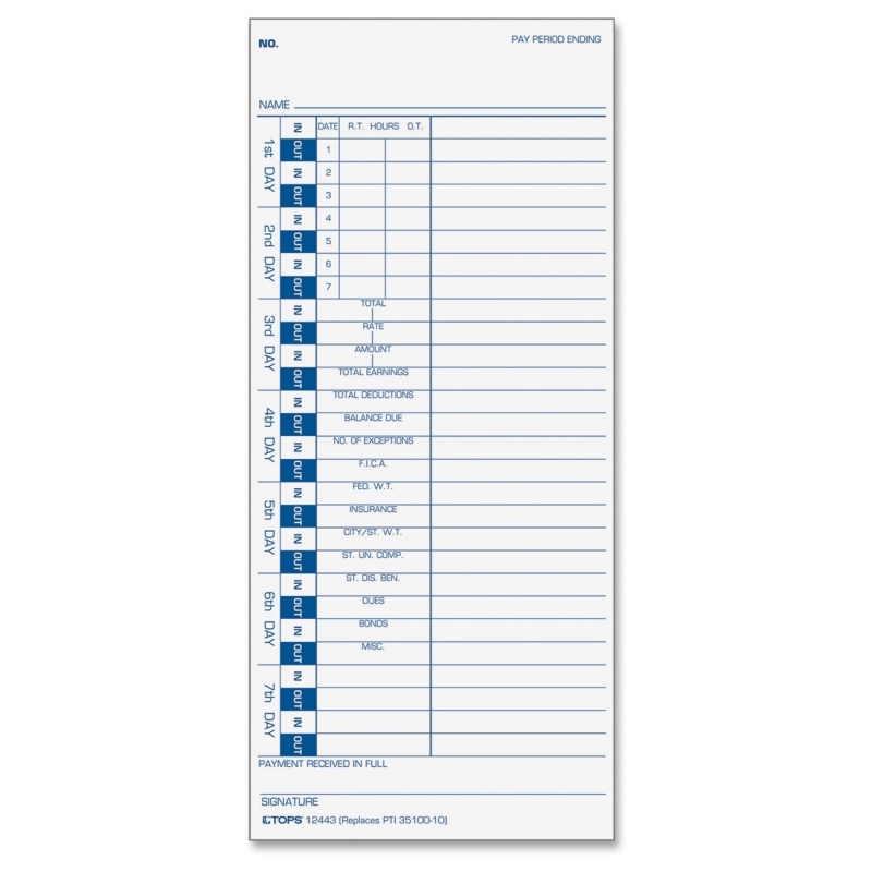 TOPS TOPS One-Side Weekly Time Card 12443 TOP12443