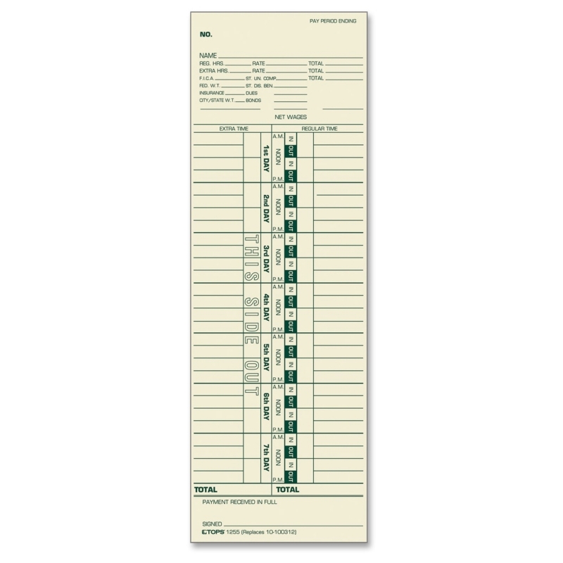 TOPS TOPS Weekly One-Sided Time Card 1255 TOP1255