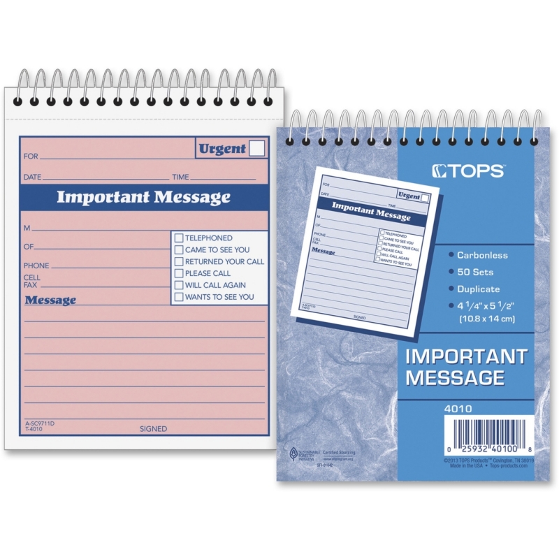 TOPS TOPS Duplicate Important Message Book 4010 TOP4010