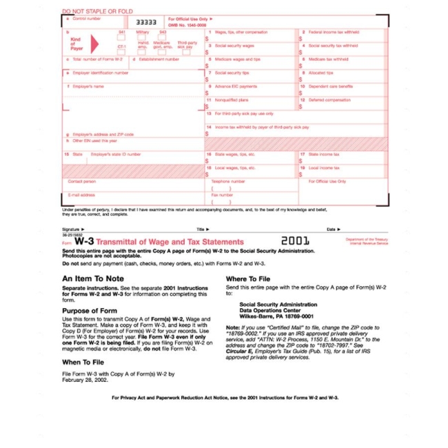 TOPS W-3 Tax Forms TOP 2203 TOP2203