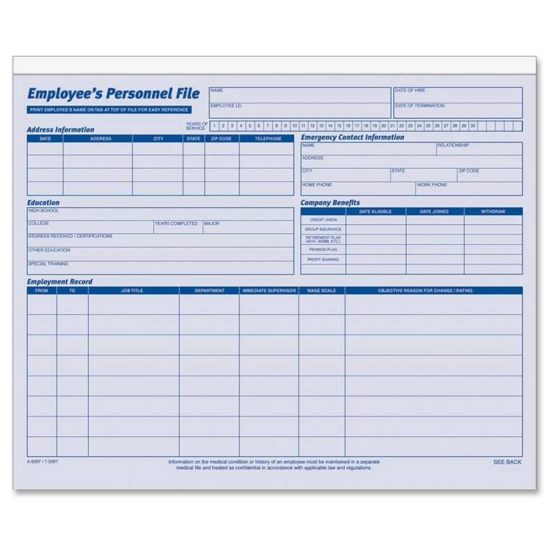 Adams Employee Personnel File Folder 9287ABF ABF9287ABF