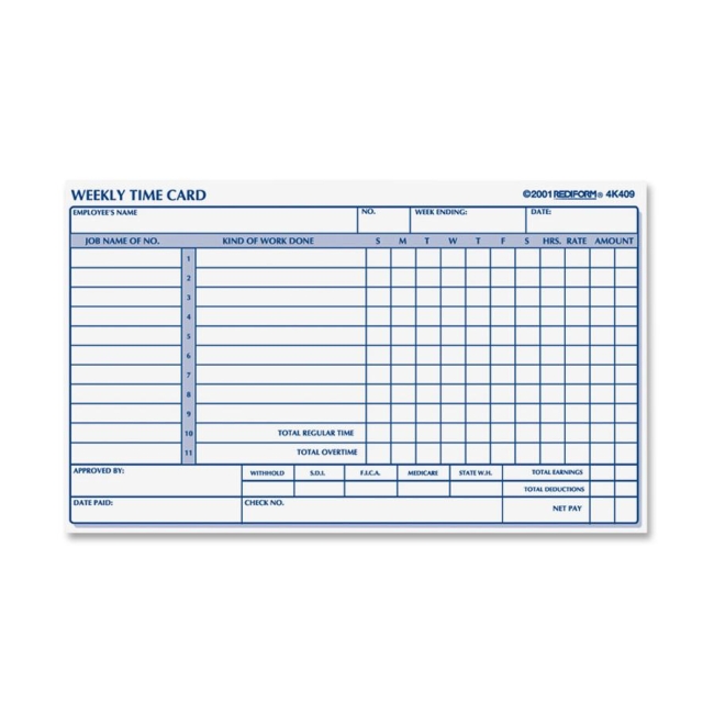 Rediform Rediform Weekly Time Card 4K409 RED4K409