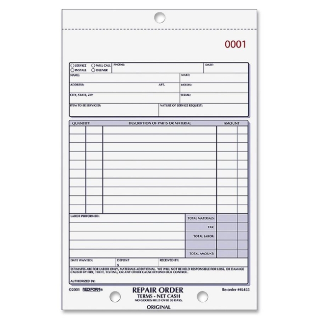 Rediform 3-pt Carbonless Repair Order Book 4L455 RED4L455