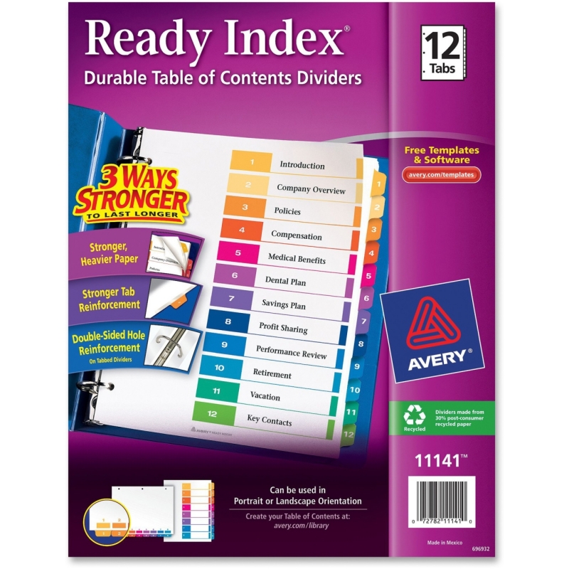 Avery Ready Index Table of Contents Reference Divider 11141 AVE11141