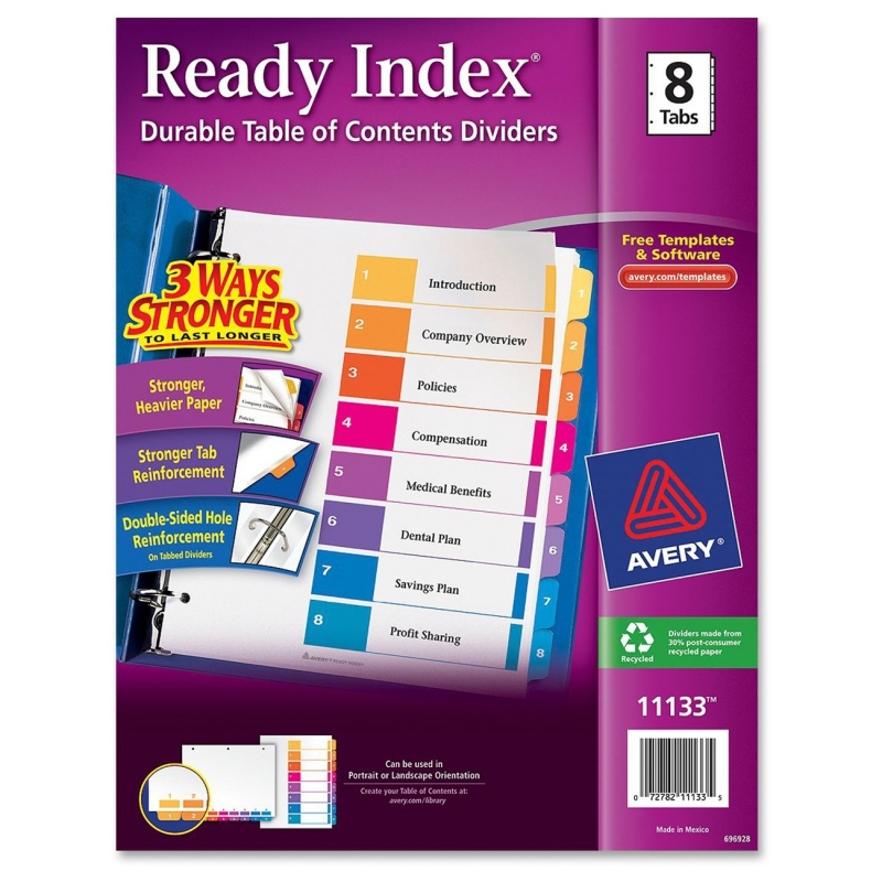 Avery Ready Index Table of Contents Reference Divider 11133 AVE11133