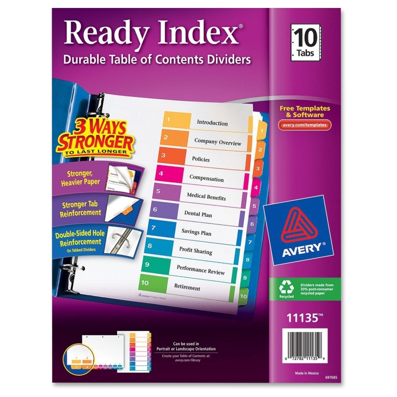 Avery Ready Index Table of Contents Reference Divider 11135 AVE11135