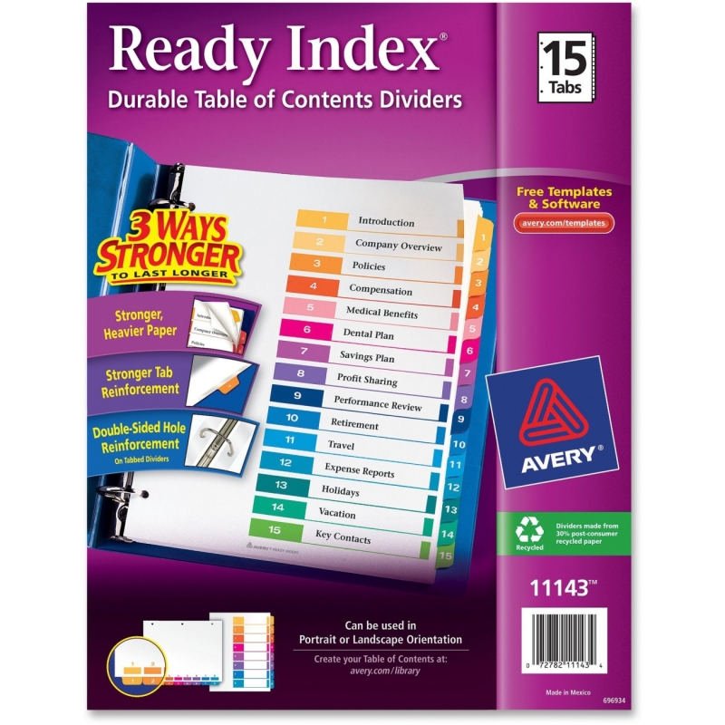 Avery Ready Index Table of Contents Reference Divider 11143 AVE11143