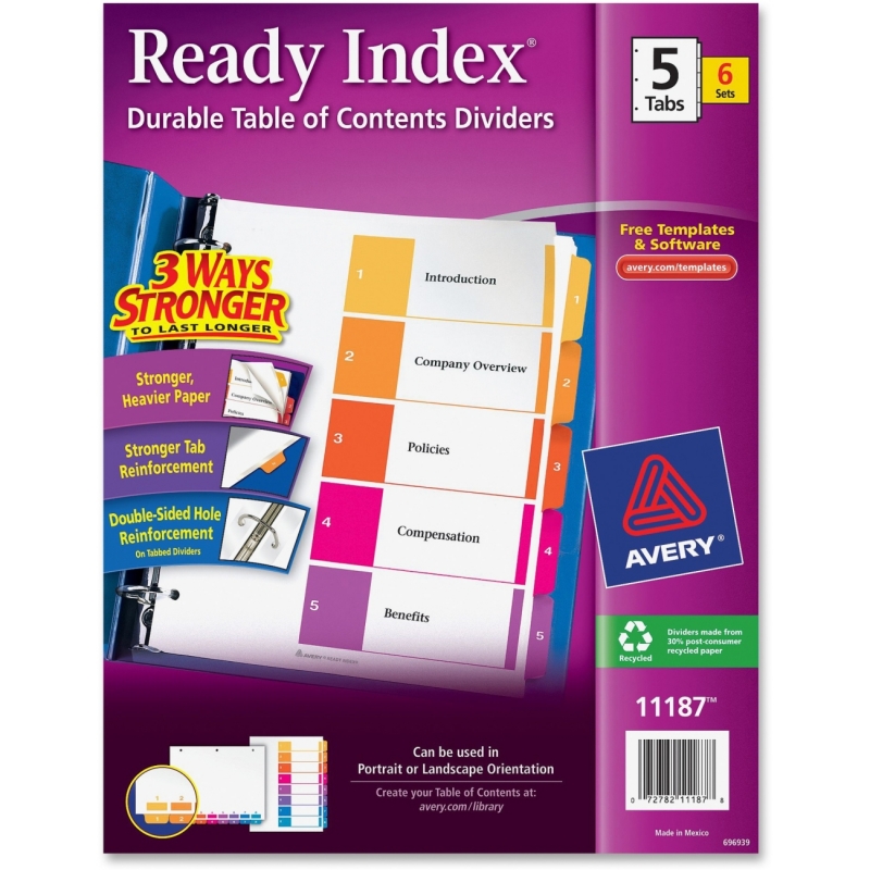 Avery Ready Index Table of Contents Reference Divider 11187 AVE11187