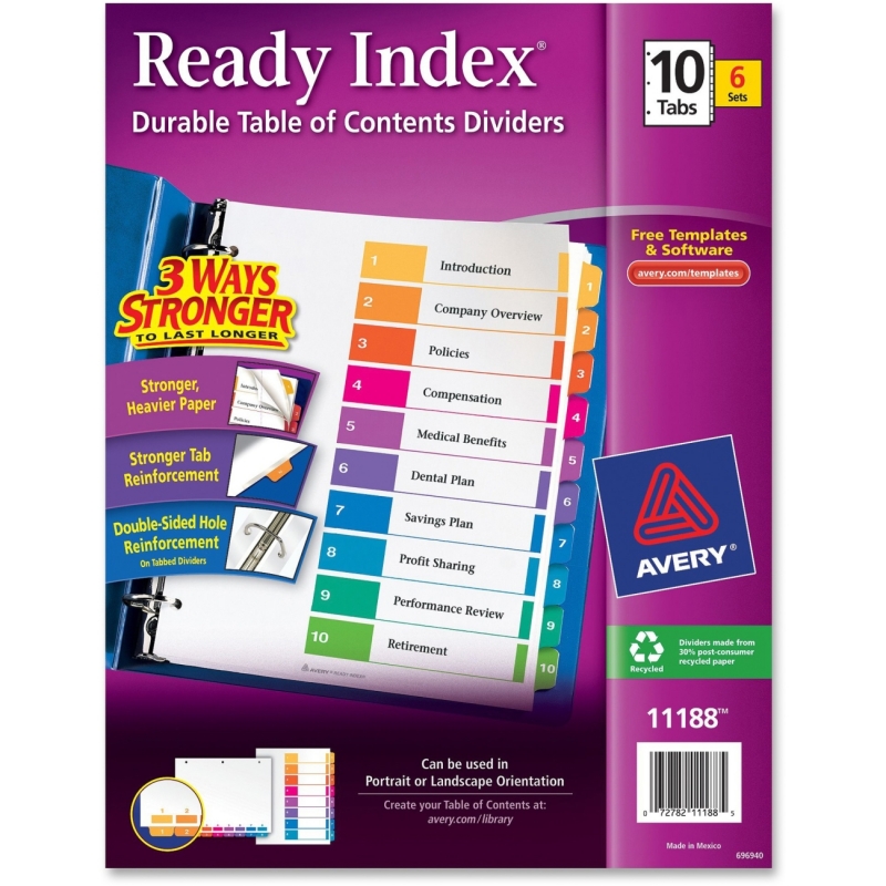 Avery Ready Index Table of Contents Reference Divider 11188 AVE11188